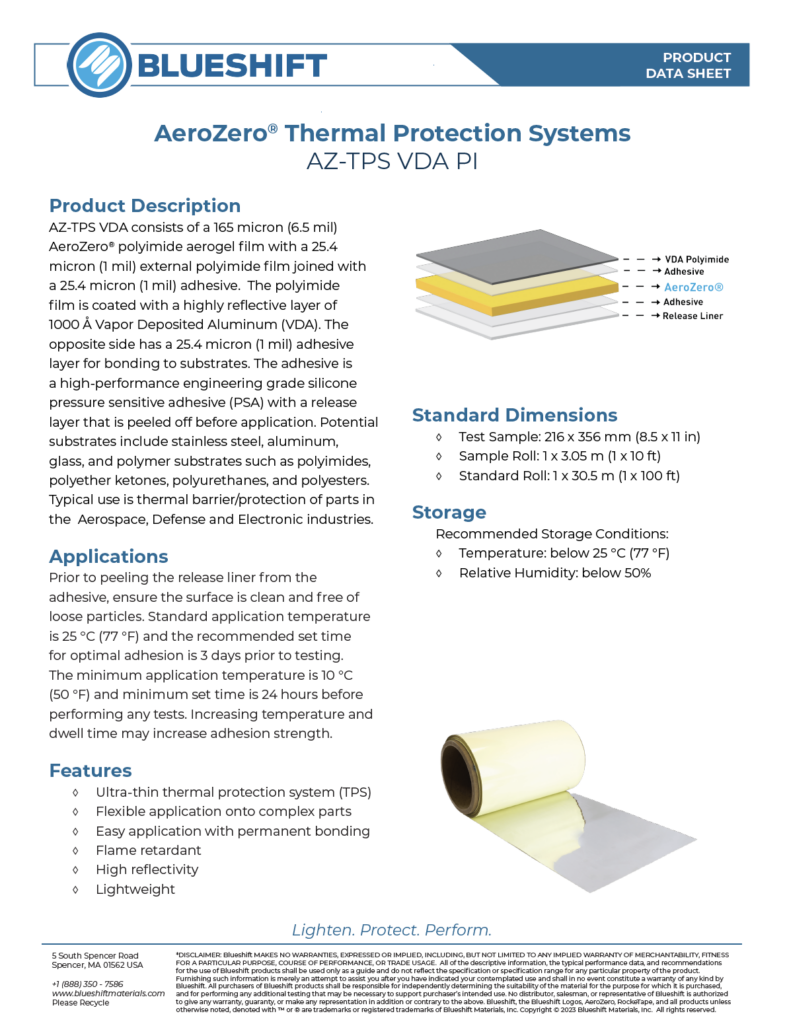 AeroZero VDA Polyimide Thermal Protection System