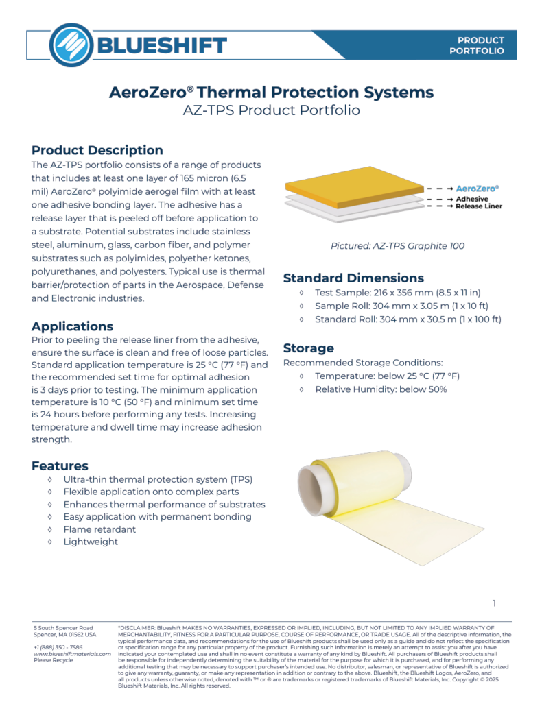 AeroZero® Thermal Protection Systems AZ-TPS Product Portfolio