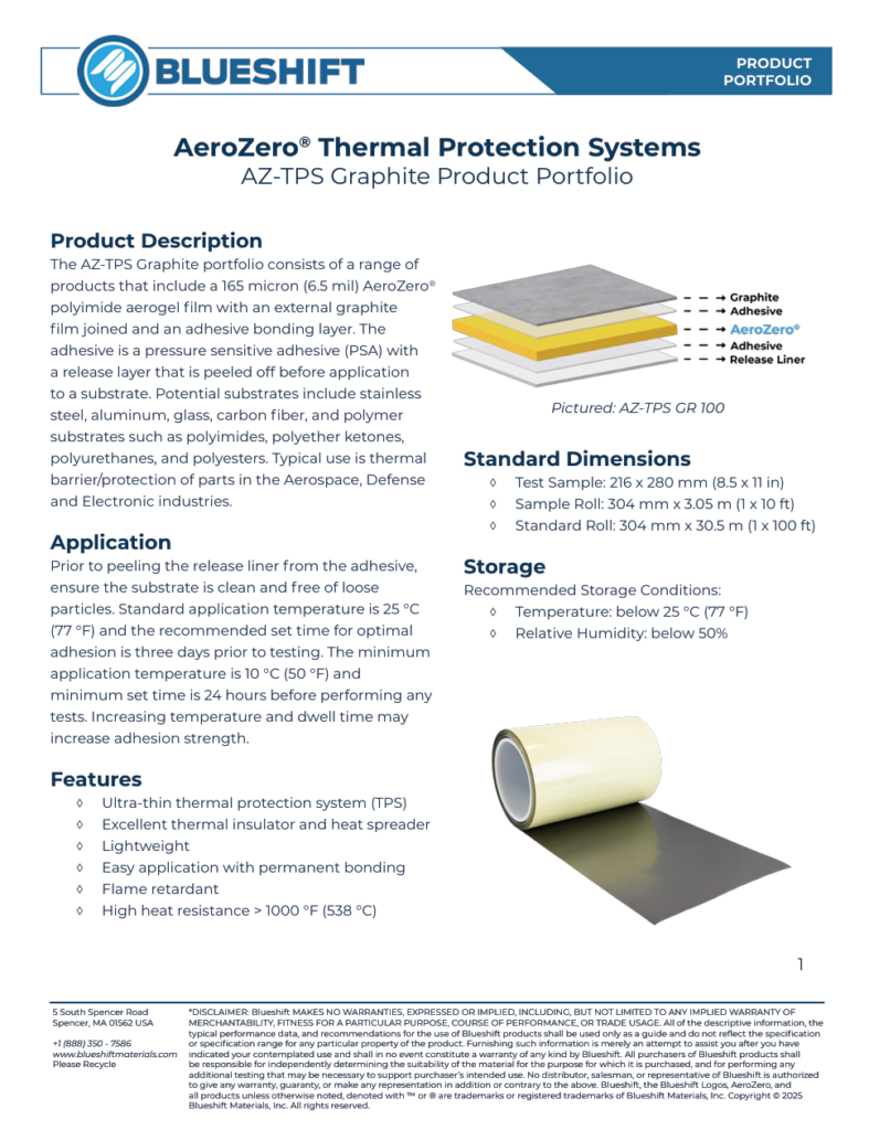AeroZero® Thermal Protection Systems AZ-TPS Graphite Product Portfolio